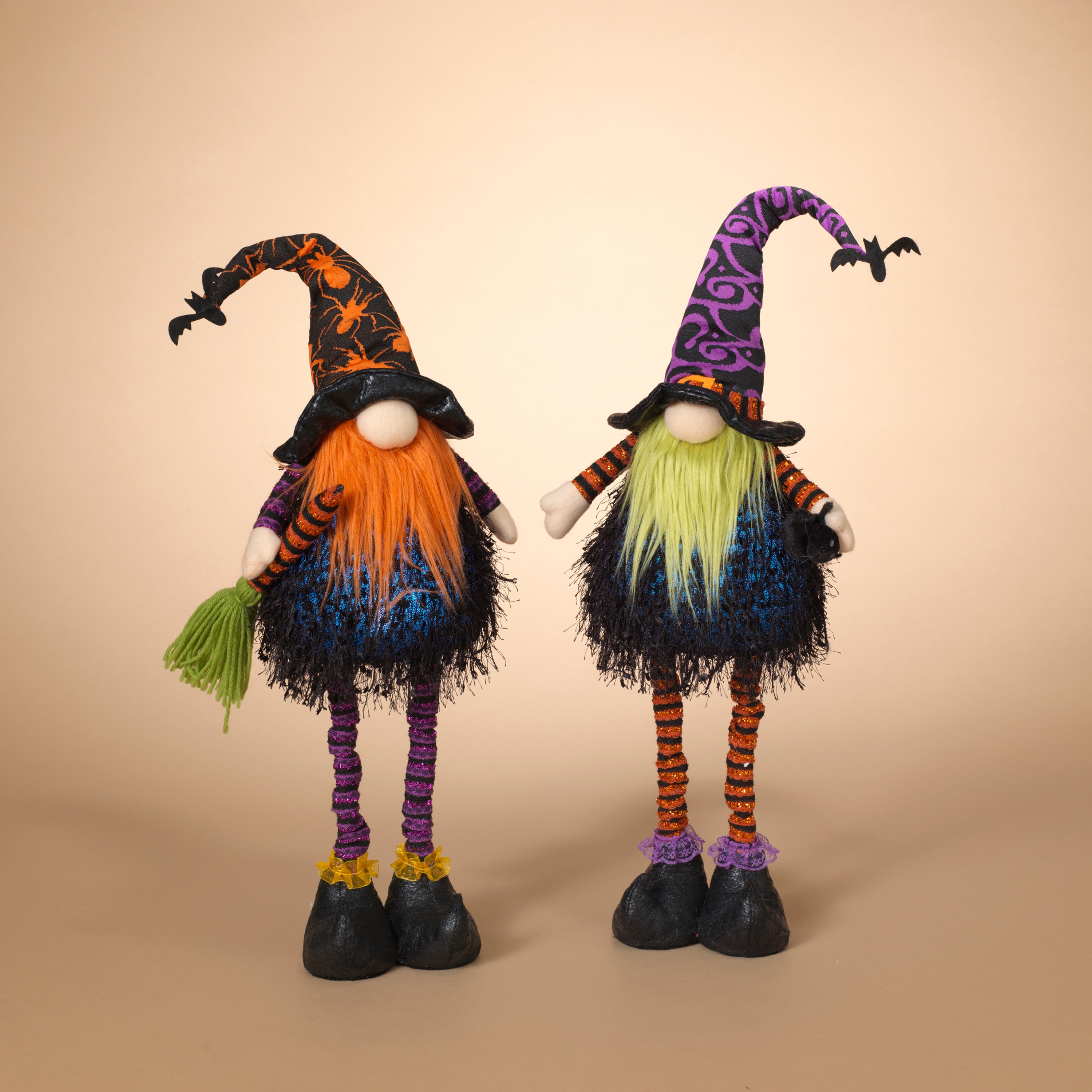 Set of 2 Lighted Plush Standing Spooky Halloween Gnomes